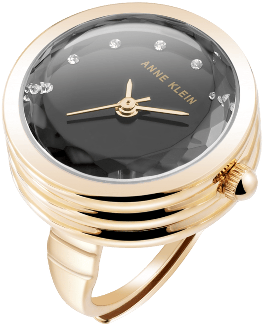 Women's Quartz Faceted Crystal Gold-Tone Alloy Metal Ring Watch, 20mm