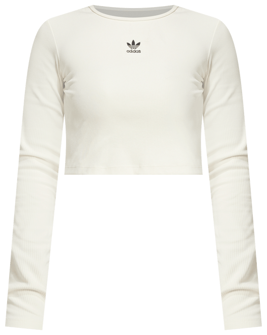 ★adidas★ Essential Lip Crop Long Sleeve Tee Ivory IY9663 CLOTHING - Essentials Ribbed Crop Long Sleeve Tee - White