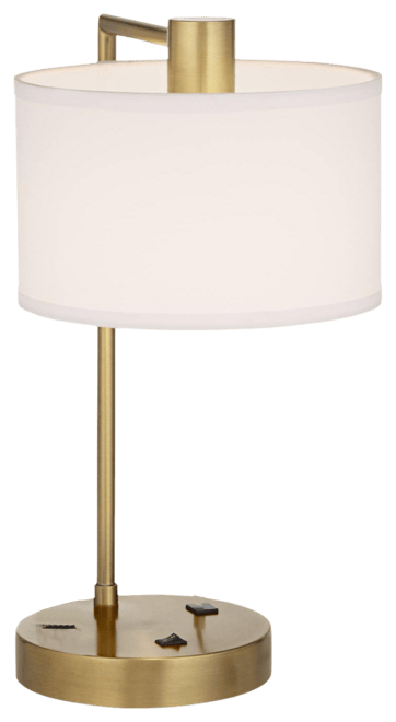 Colby Modern Accent Table Lamp 21" High with Usb and Ac Power Outlet in Base Brass White Linen Drum Shade for Bedroom Living Room House Home Desk Beds