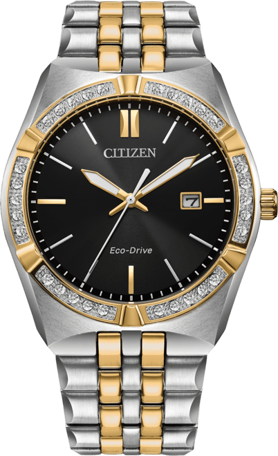 Citizen Eco Drive Men s Corso Diamond 1 10 ct. t.w. Two Tone Stainless Steel Bracelet Watch 40mm Macy s