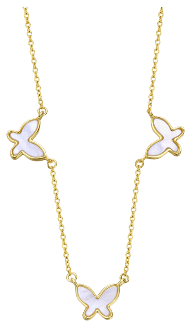 Kids 14k Gold Plated Mother of Pearl Triple Charm Butterfly Necklace
