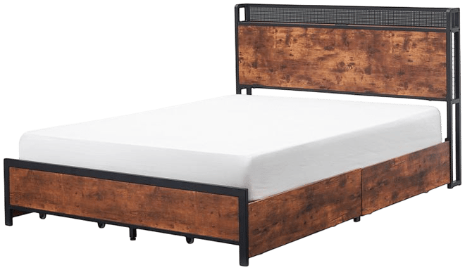 Queen Size Bed Frame with Led Lights and Usb Charging Ports Headboard