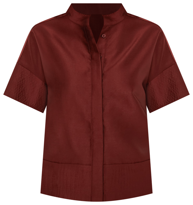 Oxblood Dupioni Trapunto Stitch Sofia Shirt