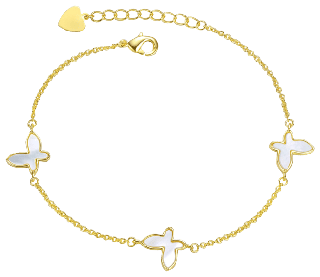 Kids 14k Gold Plated Mother of Pearl Triple Charm Butterfly Bracelet