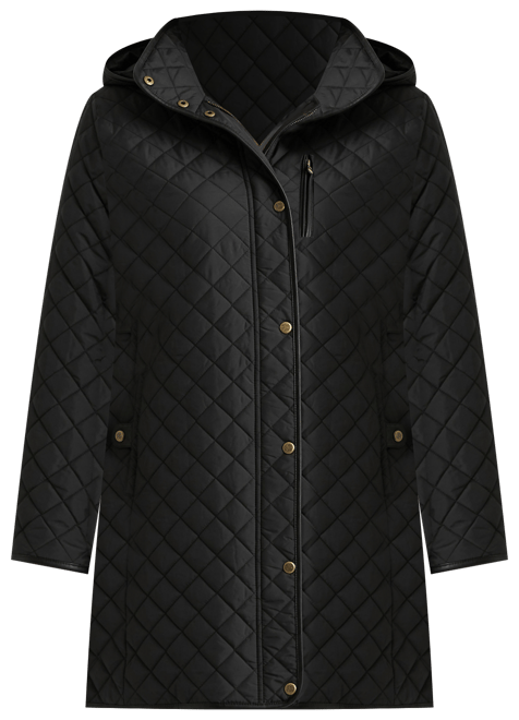 Plus Size Hooded Quilted Faux-Suede-Trim Coat