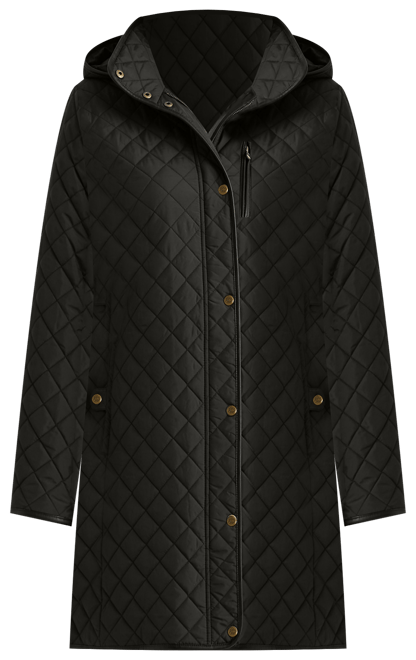 Petite Hooded Quilted Faux-Suede-Trim Coat