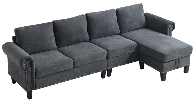 Convertible Sectional Sofa with Storage, L-Shaped, 4-Seater