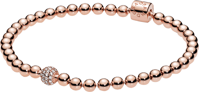Cubic Zirconia 14K Rose Gold-Plated Beads Pave Bracelet