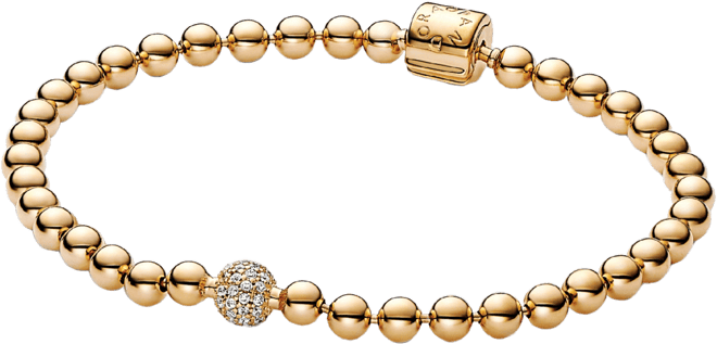 Cubic Zirconia 14K Gold-Plated Beads Pave Bracelet