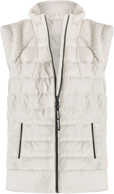 Women's Horizontal Channel Quilted Mock Neck Puffer Vest with Sherpa