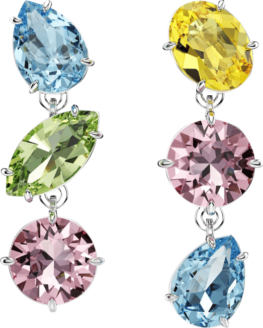 Mixed Cuts Multicolored Rhodium Plated Gema Drop Earrings