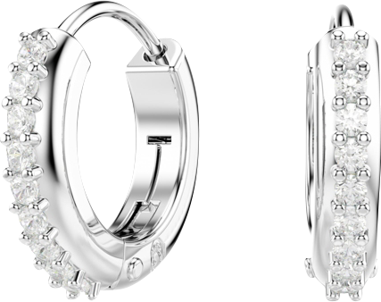 Round Cut White Rhodium Plated Matrix Hoop Earrings