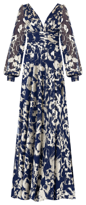 Petite Metallic Print Blouson-Sleeve Gown