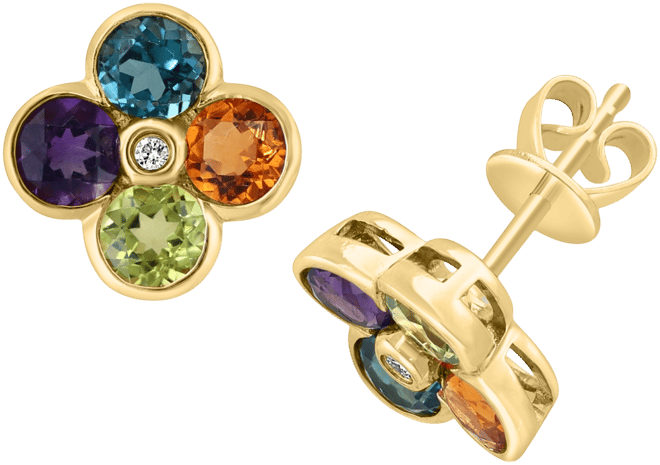 EFFY® Multi-Gemstone (2-1/4 ct. t.w.) & Diamond Accent Flower Stud Earrings in 14k Gold