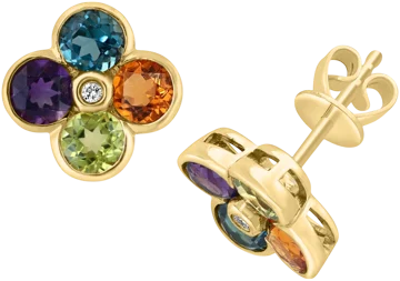 EFFY® Multi-Gemstone (2-1/4 ct. t.w.) & Diamond Accent Flower Stud Earrings in 14k Gold