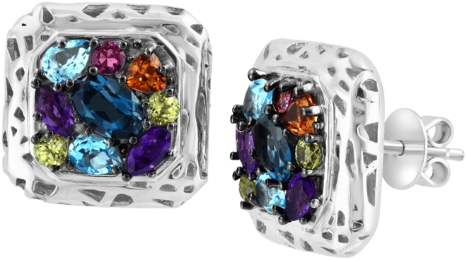 Effy Multi-Gemstone Cluster Stud Earrings (2-1/2 ct. t.w.) in Sterling Silver