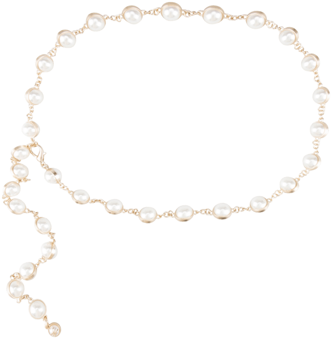 Women's Imitated Pearl Embellished Gold-Tone Chain Dress Belt