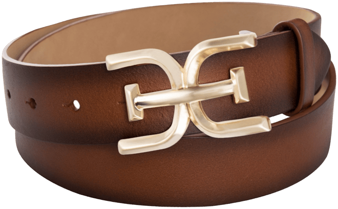 Women's Brass-Tone Double-e Plaque Buckle Casual Belt