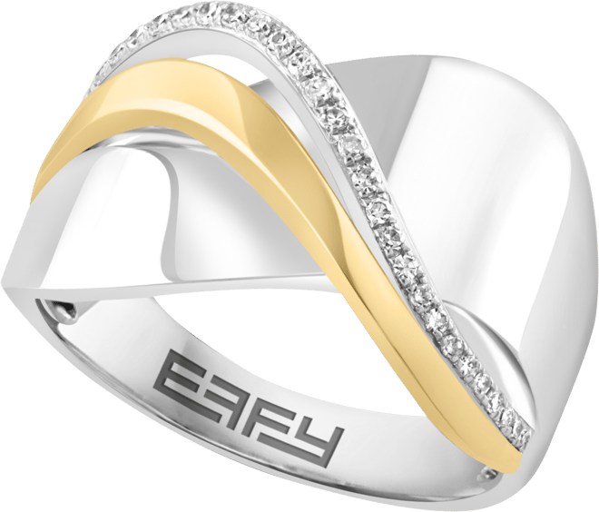 Effy Diamond Crossover Statement Ring (1/10 ct. t.w.) in Sterling Silver & 14k Gold-Plate