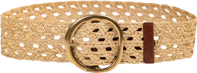 Women's Woven Leather Belt with Circular Center Bar Buckle