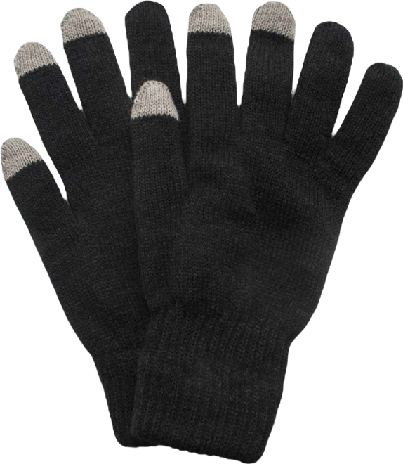 Men's Unisex 2 Layer Knit Glove with Texting Fingers, Black, One Size
