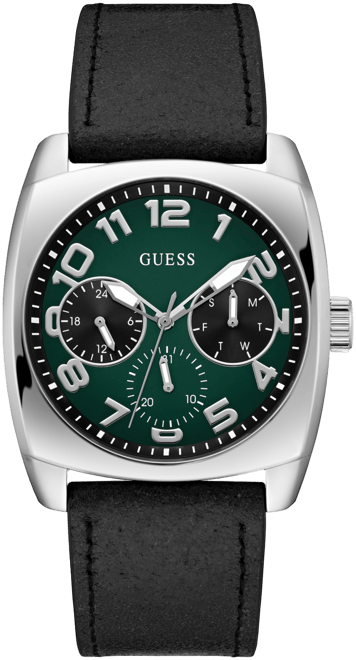 Men's Multi-Function Black Genuine Leather Watch 41mm