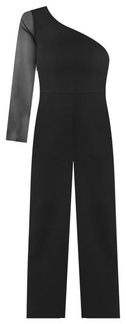 Women's Long Sleeve Mesh One Shoulder Jumpsuit