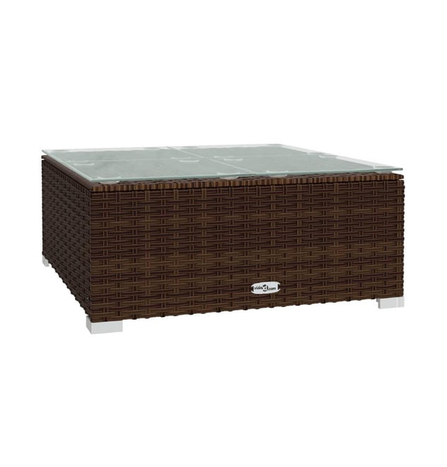 Patio Coffee Table Brown 23.6"x23.6"x11.8" Poly Rattan & Glass