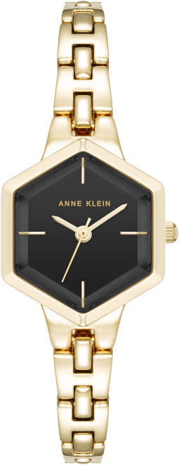 Women's Quartz Petite Hexagonal Black and Gold-Tone Alloy Metal Bracelet Watch, 21mm