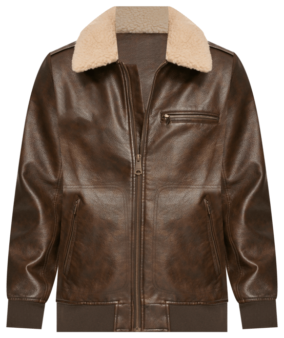 Men's Sherpa Collar Faux Leather Bomber Jacket