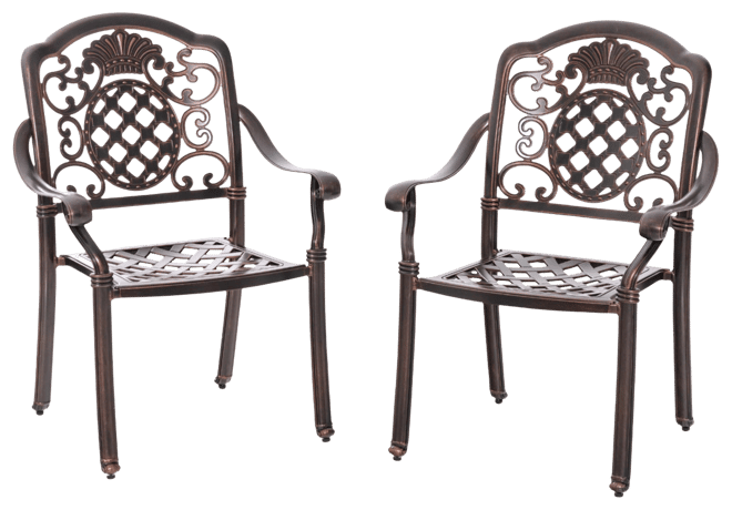 Patio Cast Aluminum Dining Chairs Set of 2 Metal Armchairs Stackable-Copper