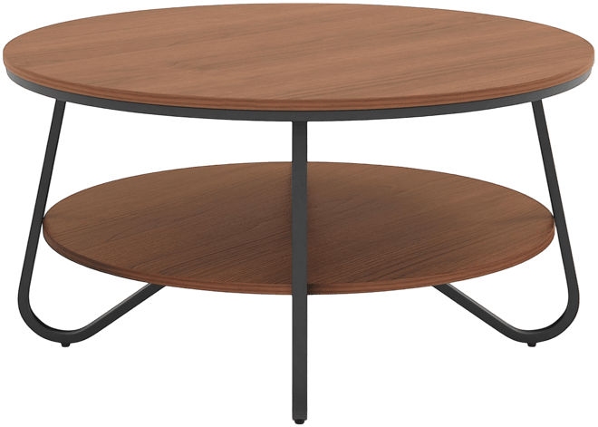 33.5 Inch Round Coffee Table with Wood Grain Finish and Heavy-duty Metal Frame-Walnut