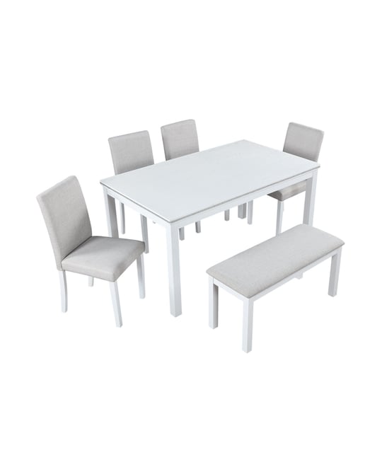 Streamdale White Rectangular Dining Table with Bench for 6