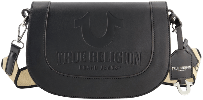 debossed logo flap shoulder bag