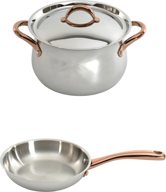 Ouro Gold 3pc 18/10 Stainless Steel Starter Set, Ss Lids , Rose Gold Handles