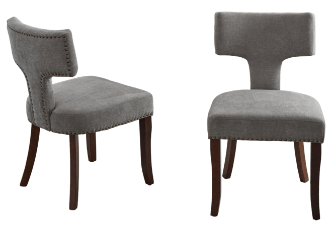 Mid Century Modern Linen Dining Chairs, Gray Set of 2