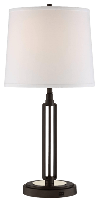 Javier Industrial Table Lamp with Hotel Style Usb Charging Port 24.5" High Iron Bronze White Drum Shade Decor for Living Room Desk