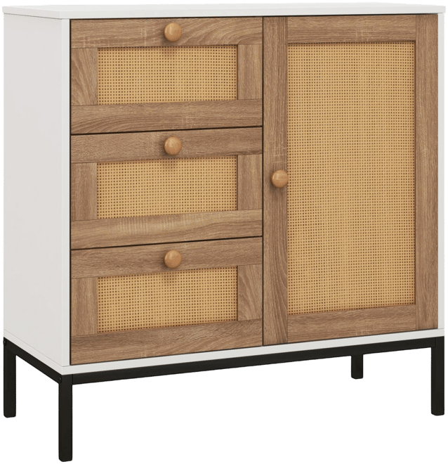 Rattan Sideboard Buffet Cabinet with 1 Door and 3 Drawers