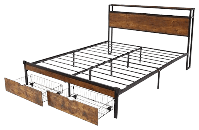 Streamdale Queen Size Platform Bed Frame with Usb, Charger, Drawers, Led Lights