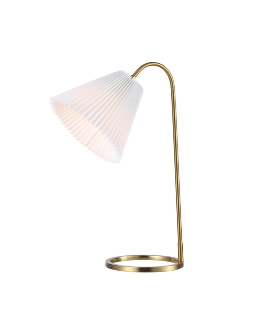 Callie 22" Modern Glam Metal Arc Adjustable Head Led Table Lamp with Pleated Shade, Brass Gold/White