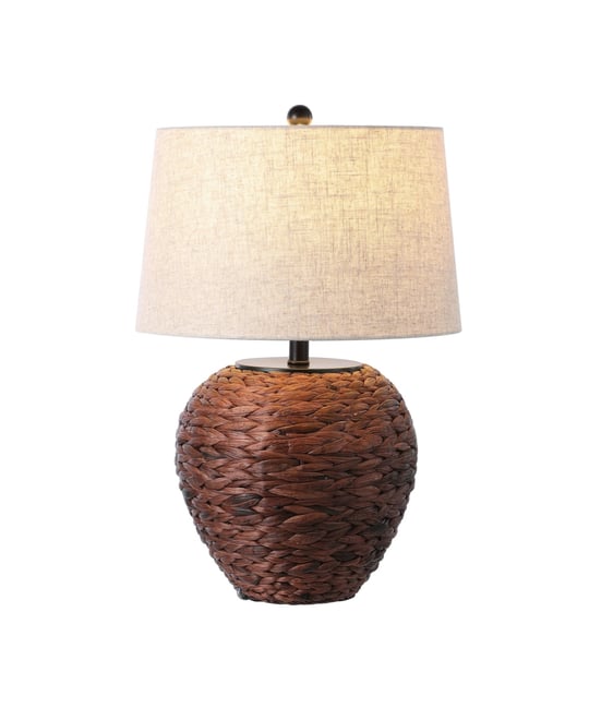 Alaro 24.5" Farmhouse Coastal Water Hyacinth Basket Led Table Lamp, Dark Brown