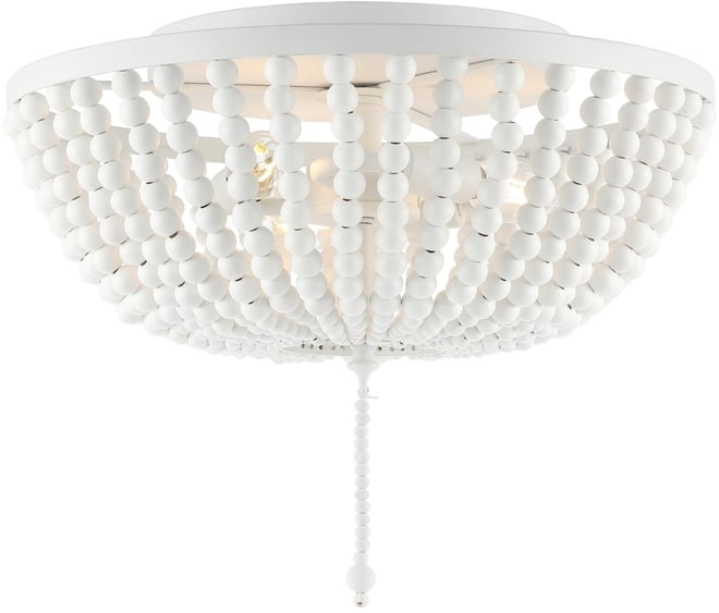 Allison 15" 3-Light Shabby Chic Farmhouse Wood Beaded/Metal Led Flush Mount, White