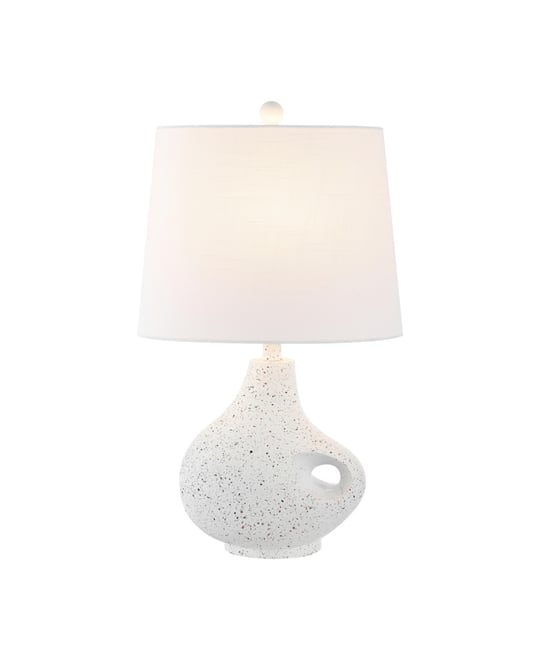 Charlotte 24" Minimalist Designer Iron/Resin Oval Shade Led Table Lamp, White Terrazzo