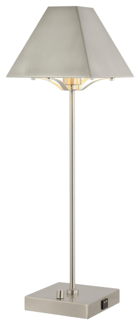 Ruthen 25" Industrial Style Iron Pyramid Bedside Led Table Lamp with Usb Charging Port, Nickel