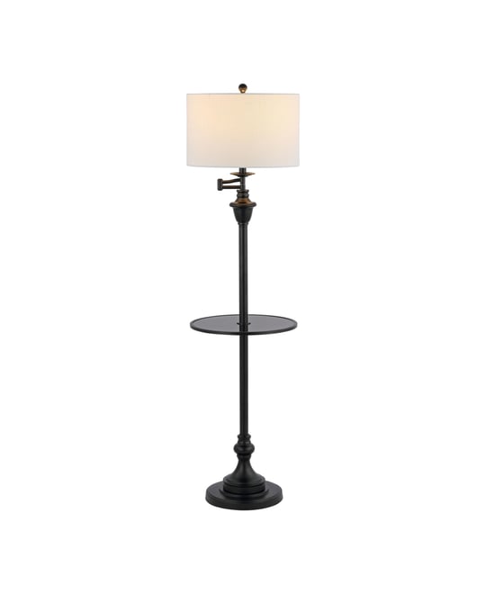 Cora 60" Metal/Glass Led Side Table and Floor Lamp, Black