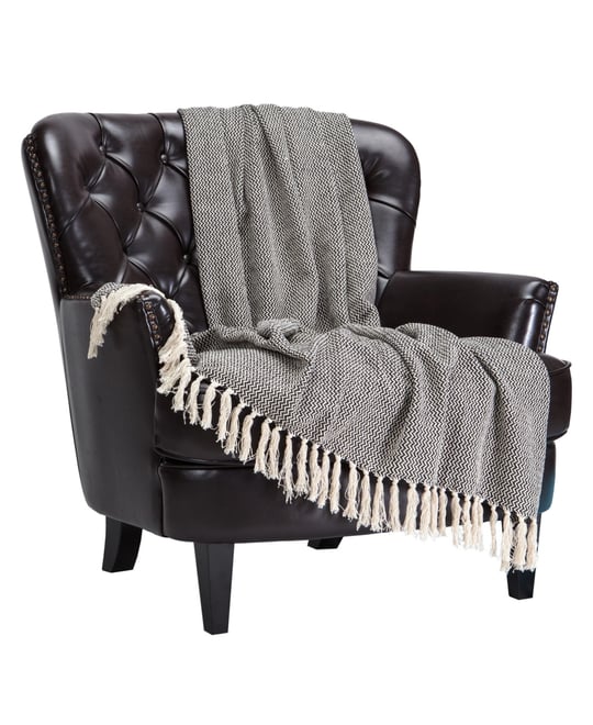 Premium Monochrome Soft Cotton Throw Blanket With Tassels