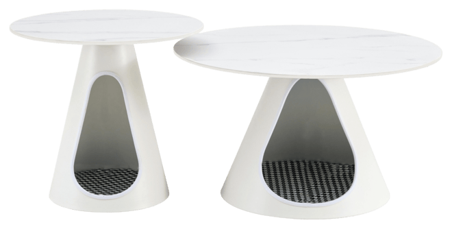 2-in-1 Coffee Tables with Marble-Look Top & Cat Beds