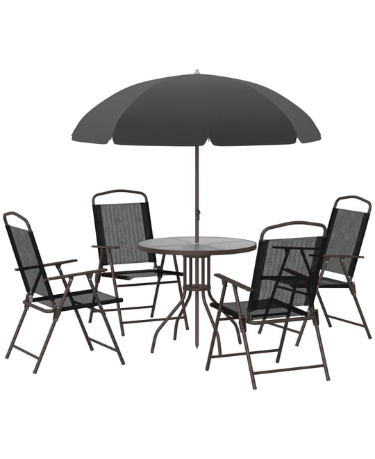 6pc Patio Dining Set with Umbrella for 4: Table, Chairs & Glass