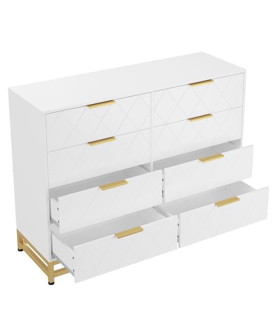 SLifet 8 Drawer Dresser with Metal Handles,Modern Wood Chest of Drawers,Sturdy Frame Bedroom Furniture with Deep Drawers,Anti-Tipping Device, f