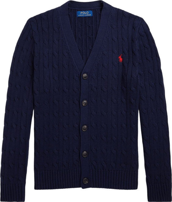 Big Boys Cable-Knit Cotton V-Neck Cardigan Sweater